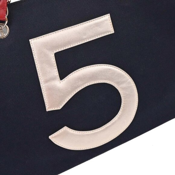 Chanel Navy Silver Canvas No.5 Choco Bar Tote Handbag - Picture 3 of 10